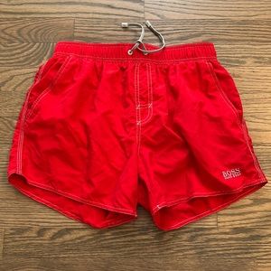 Red Hugo Boss Swim Trunks